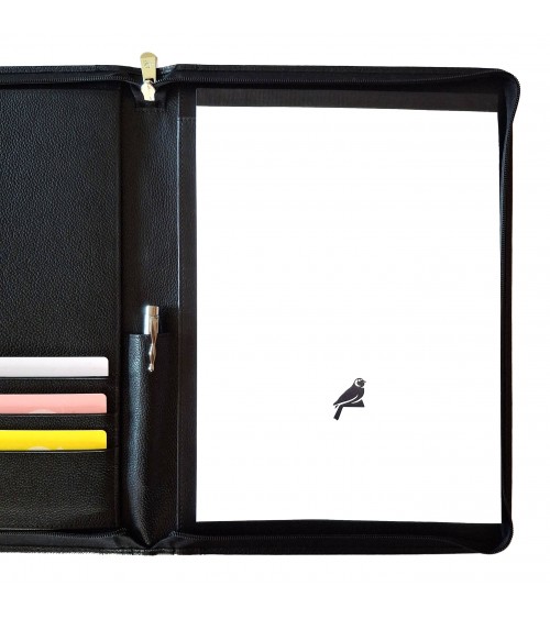 Porte-bloc-notes zippé PA Carpe Diem format A4 cuir grainé noir