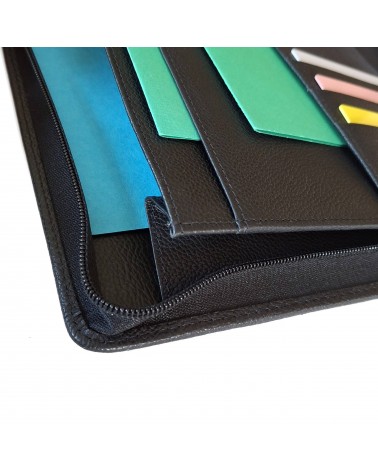 Porte-bloc-notes zippé PA Carpe Diem format A4 cuir grainé noir