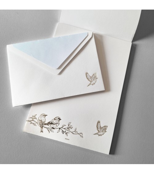 Papier lettres A5 et enveloppes assorties Midori avec un motif d’oiseaux