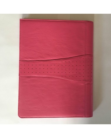 Porte bloc Cross A4, cuir pleine fleur rose, 4 compartiments pour cartes, 3 poches de différentes tailles, stylo-bille Cross.