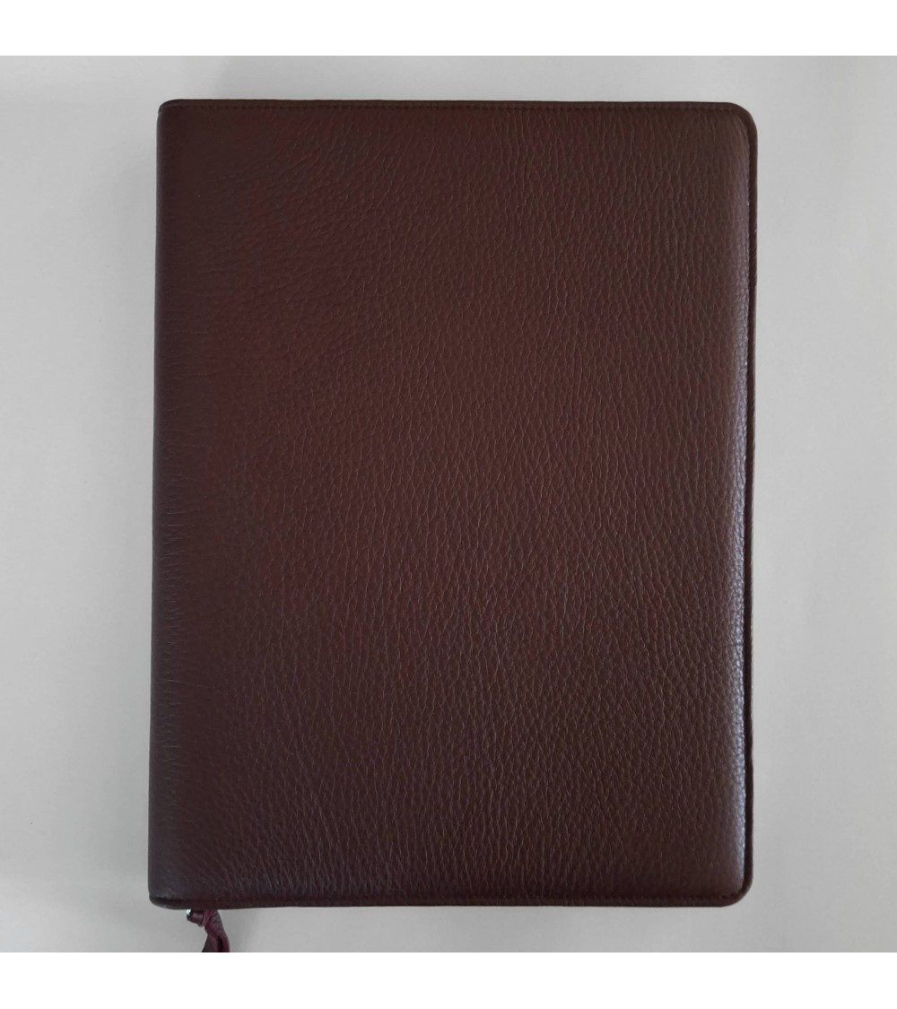 Porte-bloc zippé PA format A4 cuir d’élan bordeaux, bloc-notes et boucle stylo
