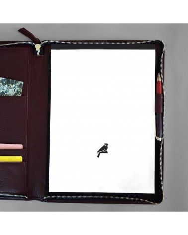 Porte-bloc zippé PA format A4 cuir d’élan bordeaux, bloc-notes et boucle stylo