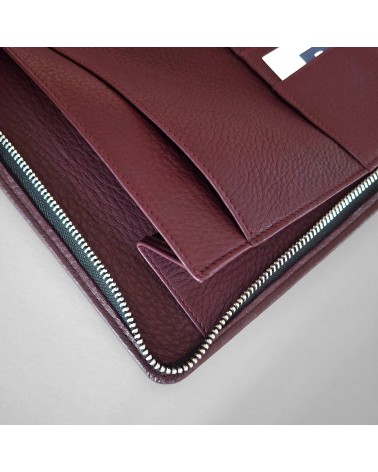 Porte-bloc zippé PA format A4 cuir d’élan bordeaux, bloc-notes et boucle stylo