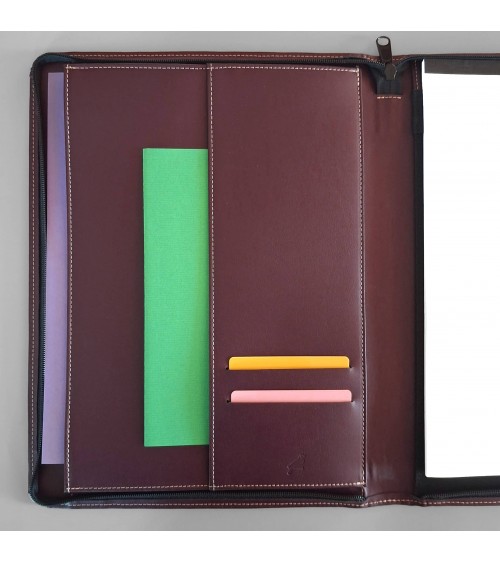 Porte-bloc zippé PA Garda format A4 bordeaux foncé, bloc-notes et boucle stylo