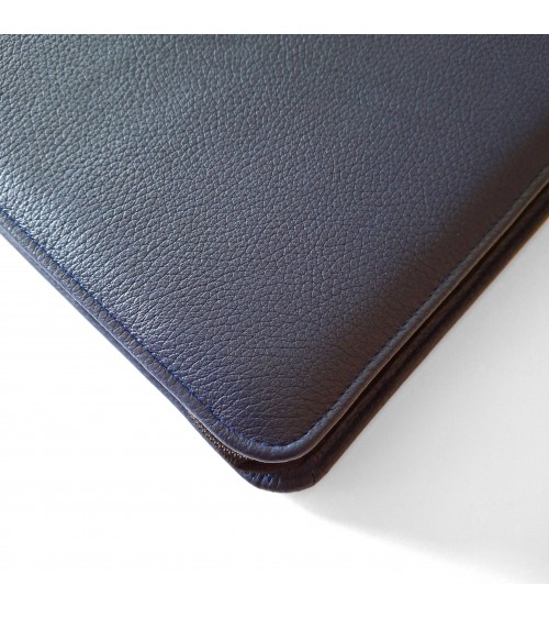 Porte-documents zippé PA Derby format A4 cuir bleu foncé avec anneaux et bloc-notes