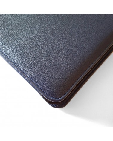 Porte-documents zippé PA Derby format A4 cuir bleu foncé avec anneaux et bloc-notes