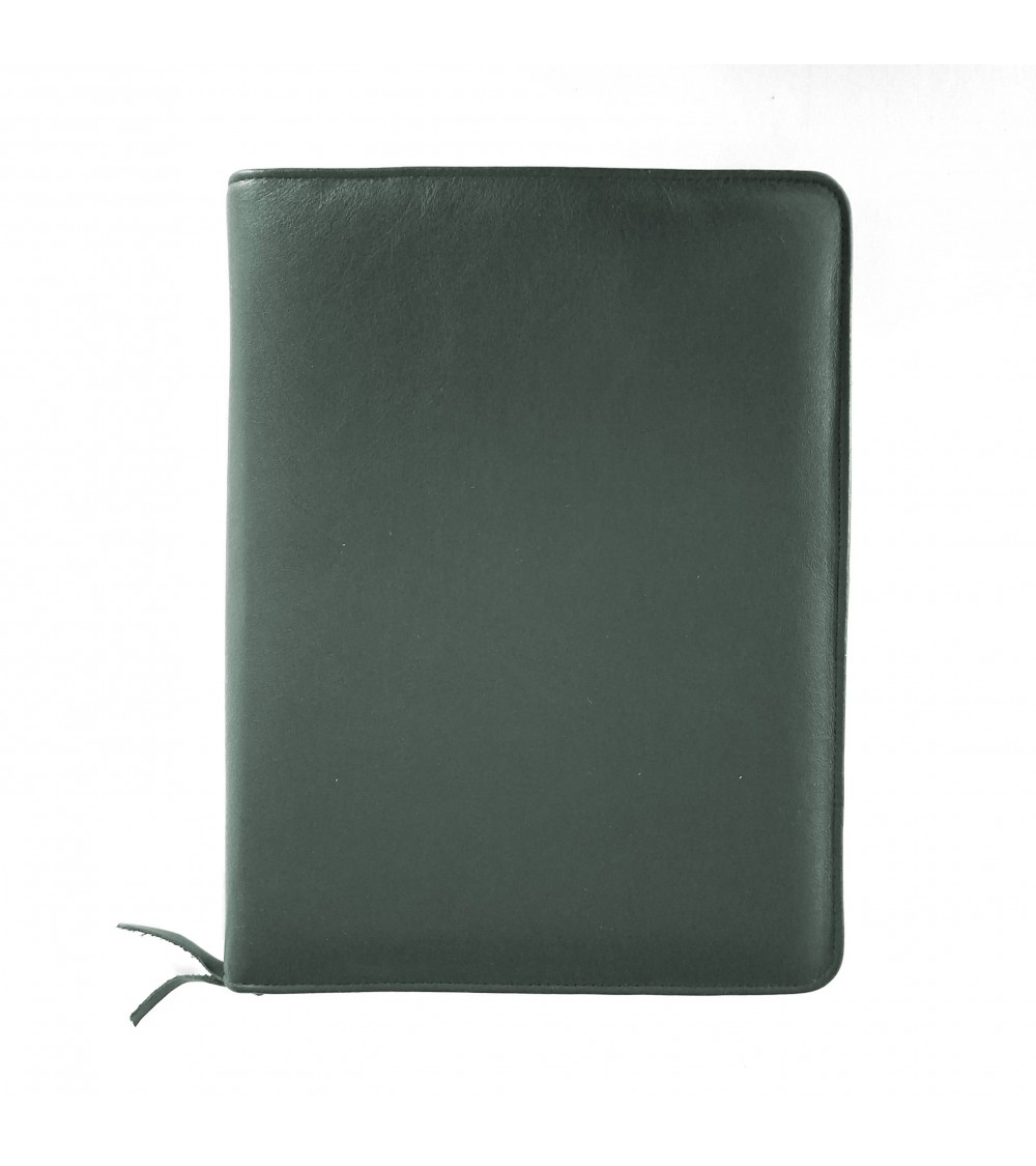 Porte-bloc zippé PA Impulse format A5 cuir vert foncé, fabriqué en Allemagne