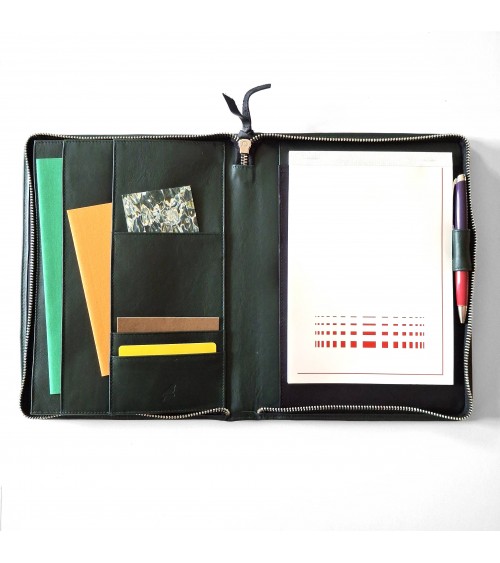 Porte-bloc zippé PA Impulse format A5 cuir vert foncé, fabriqué en Allemagne
