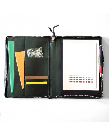 Porte-bloc zippé PA Impulse format A5 cuir vert foncé, fabriqué en Allemagne