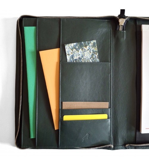 Porte-bloc zippé PA Impulse format A5 cuir vert foncé, fabriqué en Allemagne
