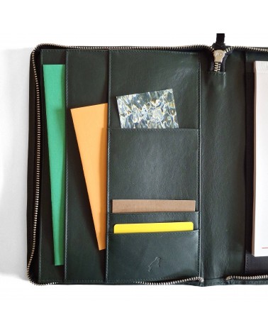 Porte-bloc zippé PA Impulse format A5 cuir vert foncé, fabriqué en Allemagne