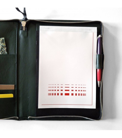 Porte-bloc zippé PA Impulse format A5 cuir vert foncé, fabriqué en Allemagne