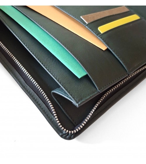 Porte-bloc zippé PA Impulse format A5 cuir vert foncé, fabriqué en Allemagne