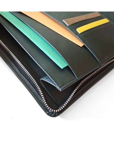 Porte-bloc zippé PA Impulse format A5 cuir vert foncé, fabriqué en Allemagne