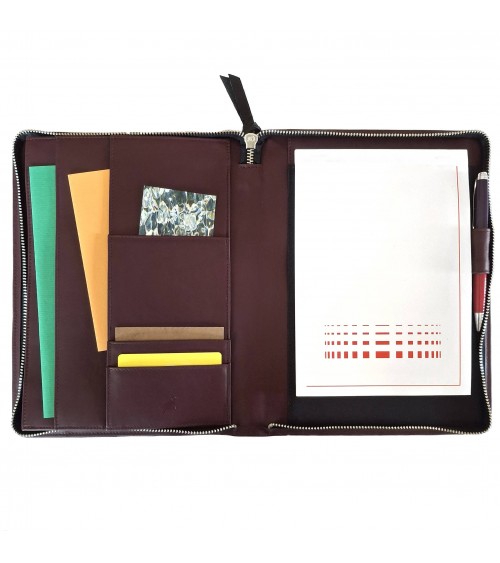 Porte-bloc zippé PA Impulse format A5 cuir bordeaux foncé, fabriqué en Allemagne