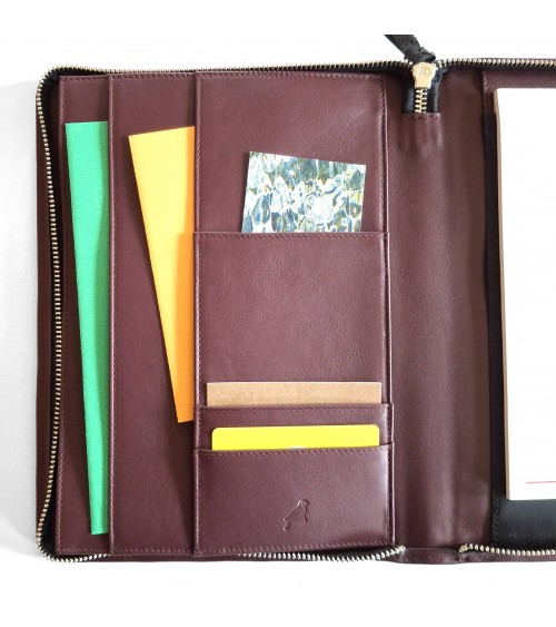 Porte-bloc zippé PA Impulse format A5 cuir bordeaux foncé, fabriqué en Allemagne