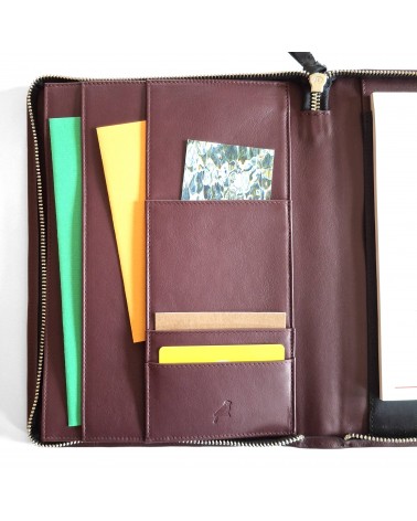 Porte-bloc zippé PA Impulse format A5 cuir bordeaux foncé, fabriqué en Allemagne
