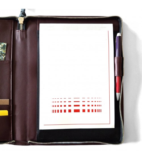 Porte-bloc zippé PA Impulse format A5 cuir bordeaux foncé, fabriqué en Allemagne