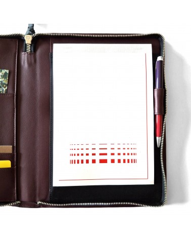 Porte-bloc zippé PA Impulse format A5 cuir bordeaux foncé, fabriqué en Allemagne