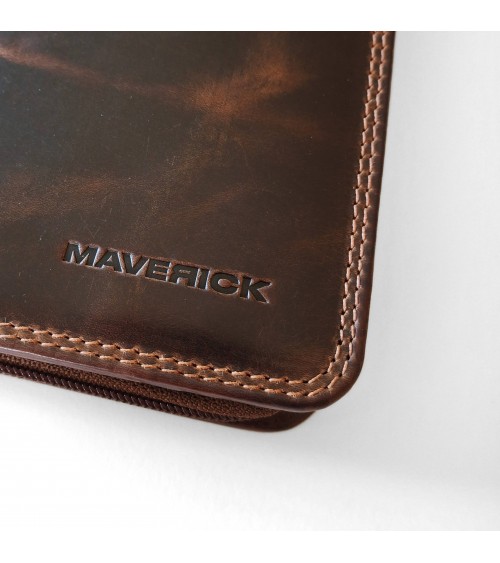 Porte-bloc zippé Maverick format A4 cuir brun vintage