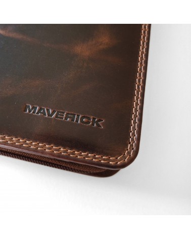 Porte-bloc zippé Maverick format A4 cuir brun vintage