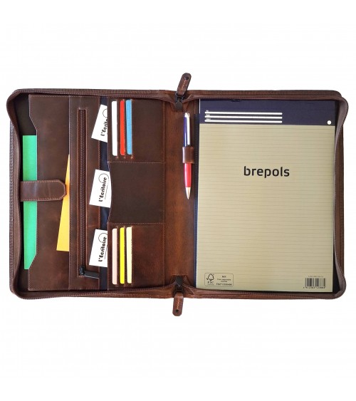 Porte-bloc zippé Maverick format A4 cuir brun vintage