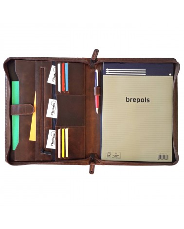 Porte-bloc zippé Maverick format A4 cuir brun vintage