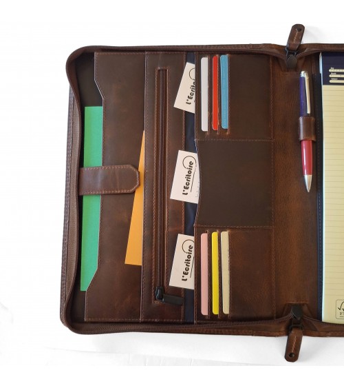 Porte-bloc zippé Maverick format A4 cuir brun vintage