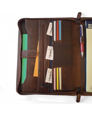 Porte-bloc zippé Maverick format A4 cuir brun vintage
