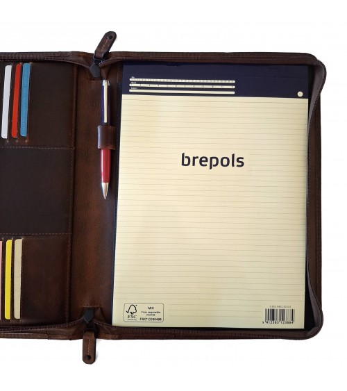 Porte-bloc zippé Maverick format A4 cuir brun vintage
