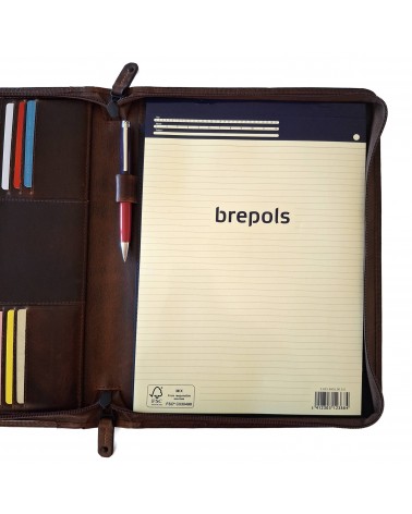 Porte-bloc zippé Maverick format A4 cuir brun vintage