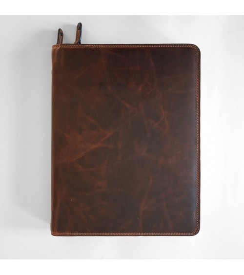 Porte-bloc zippé Maverick format A4 cuir brun vintage