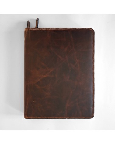 Porte-bloc zippé Maverick format A4 cuir brun vintage