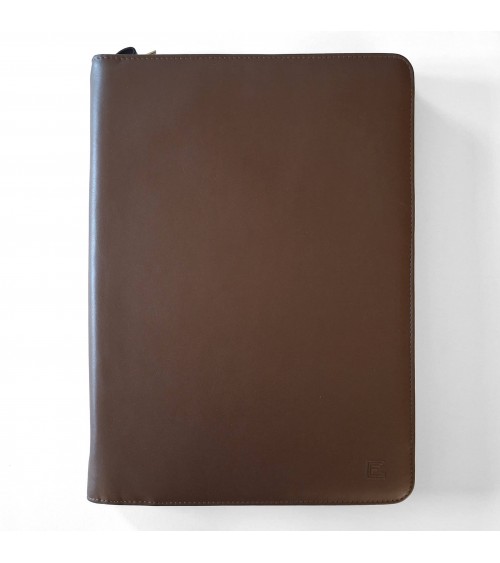 Porte-bloc zippé Cossa format A4 cuir brun foncé, fabriqué en Italie