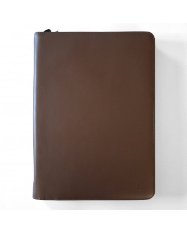 Porte-bloc zippé Cossa format A4 cuir brun foncé, fabriqué en Italie
