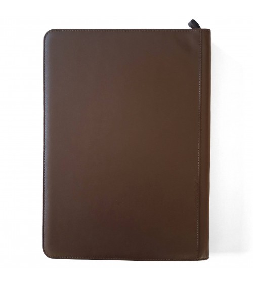 Porte-bloc zippé Cossa format A4 cuir brun foncé, fabriqué en Italie