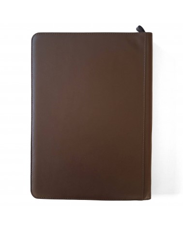 Porte-bloc zippé Cossa format A4 cuir brun foncé, fabriqué en Italie
