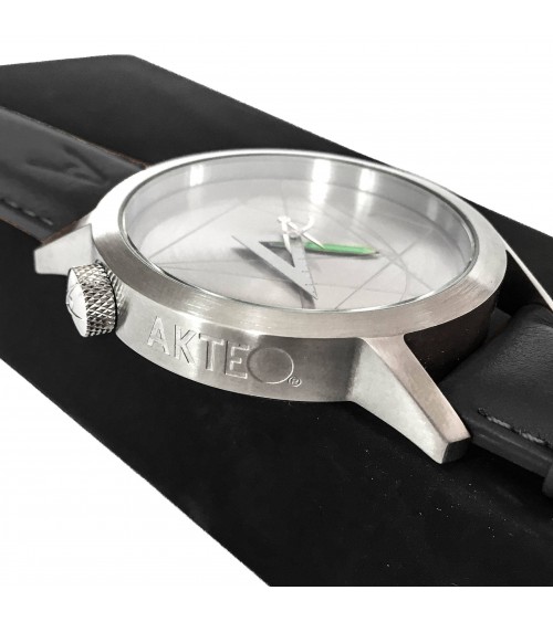 Montre AKTEO Architecte 42 Acier inox-Acier inox, bracelet cuir noir