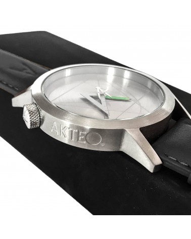 Montre AKTEO Architecte 42 Acier inox-Acier inox, bracelet cuir noir