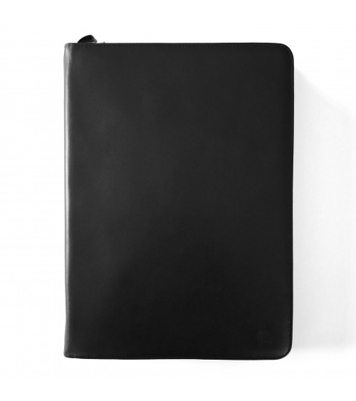 Porte-bloc zippé Cossa format A4 cuir noir, fabriqué en Italie