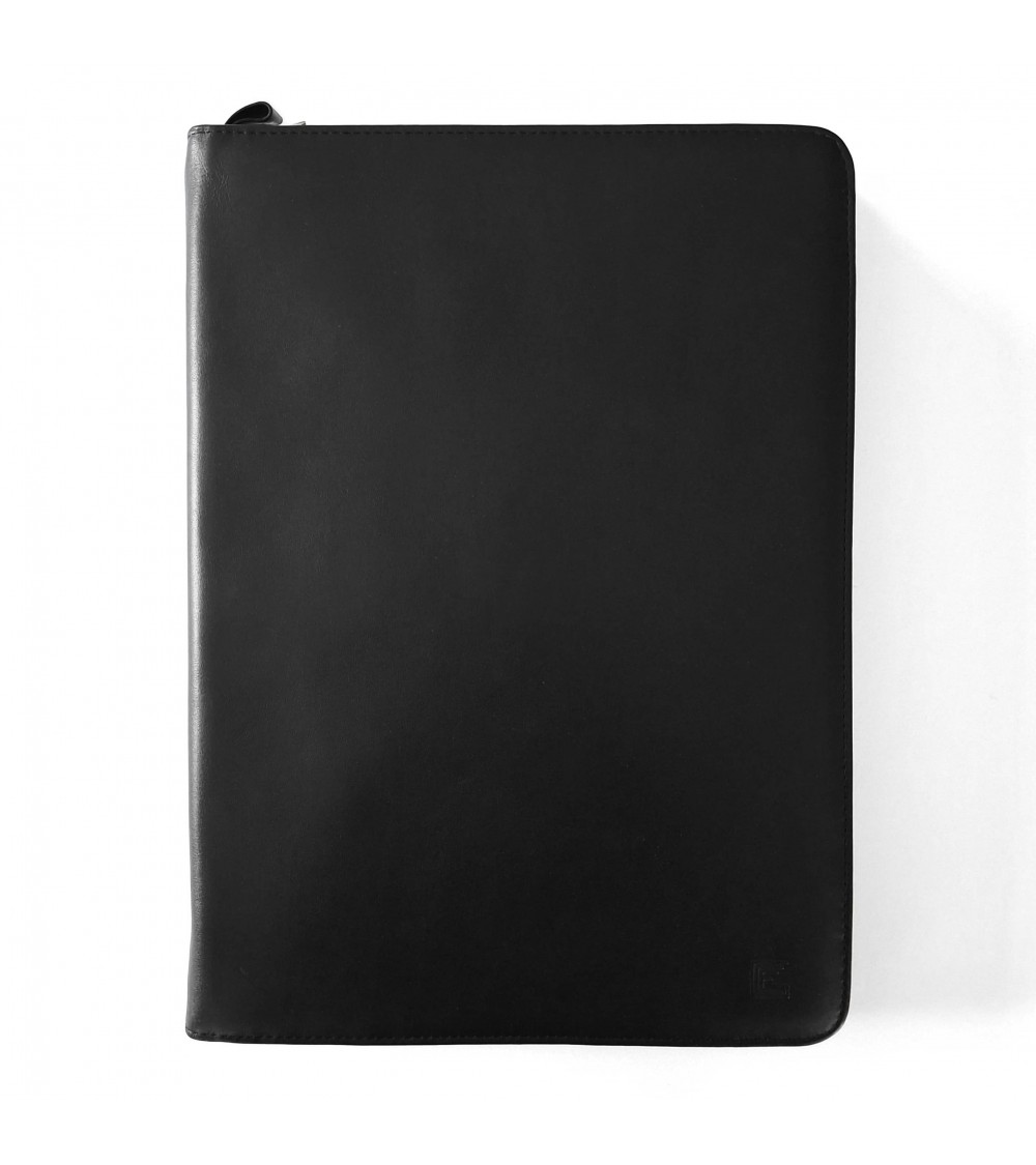 Porte-bloc zippé Cossa format A4 cuir noir, fabriqué en Italie