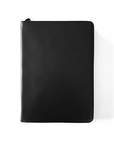 Porte-bloc zippé Cossa format A4 cuir noir, fabriqué en Italie