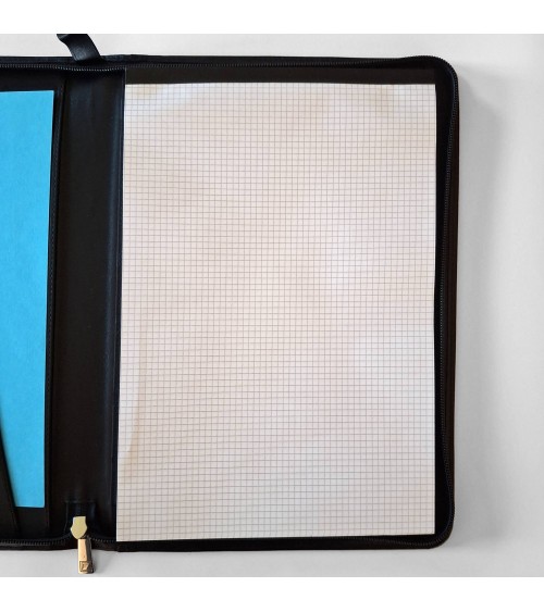 Porte-bloc zippé Cossa format A4 cuir noir, fabriqué en Italie
