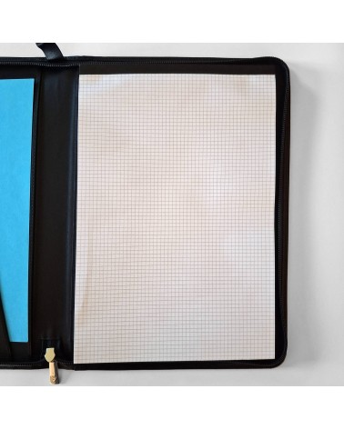 Porte-bloc zippé Cossa format A4 cuir noir, fabriqué en Italie