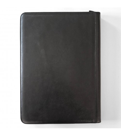 Porte-bloc zippé Cossa format A4 cuir noir, fabriqué en Italie