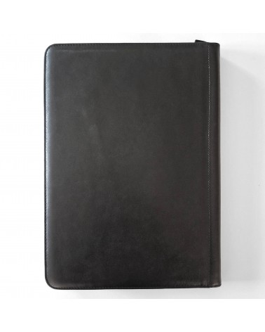 Porte-bloc zippé Cossa format A4 cuir noir, fabriqué en Italie