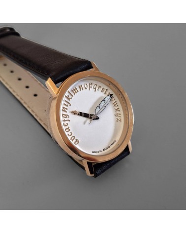 Montre AKTEO Ecrivain 32 Blanc-Or, bracelet cuir noir