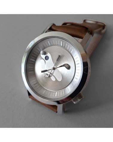 Montre Akteo Golf 42, Acier brossé-Acier poli, bracelet brun clair