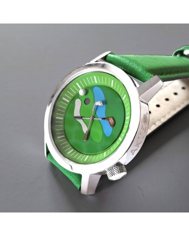 Montre Akteo Golf 42, Vert-Acier poli, bracelet cuir vert