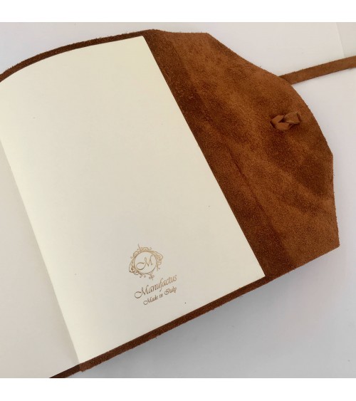 Carnet Manufactus Laccio, couverture cuir veau cognac, dernière page. L'Ecritoire design, Lausanne.